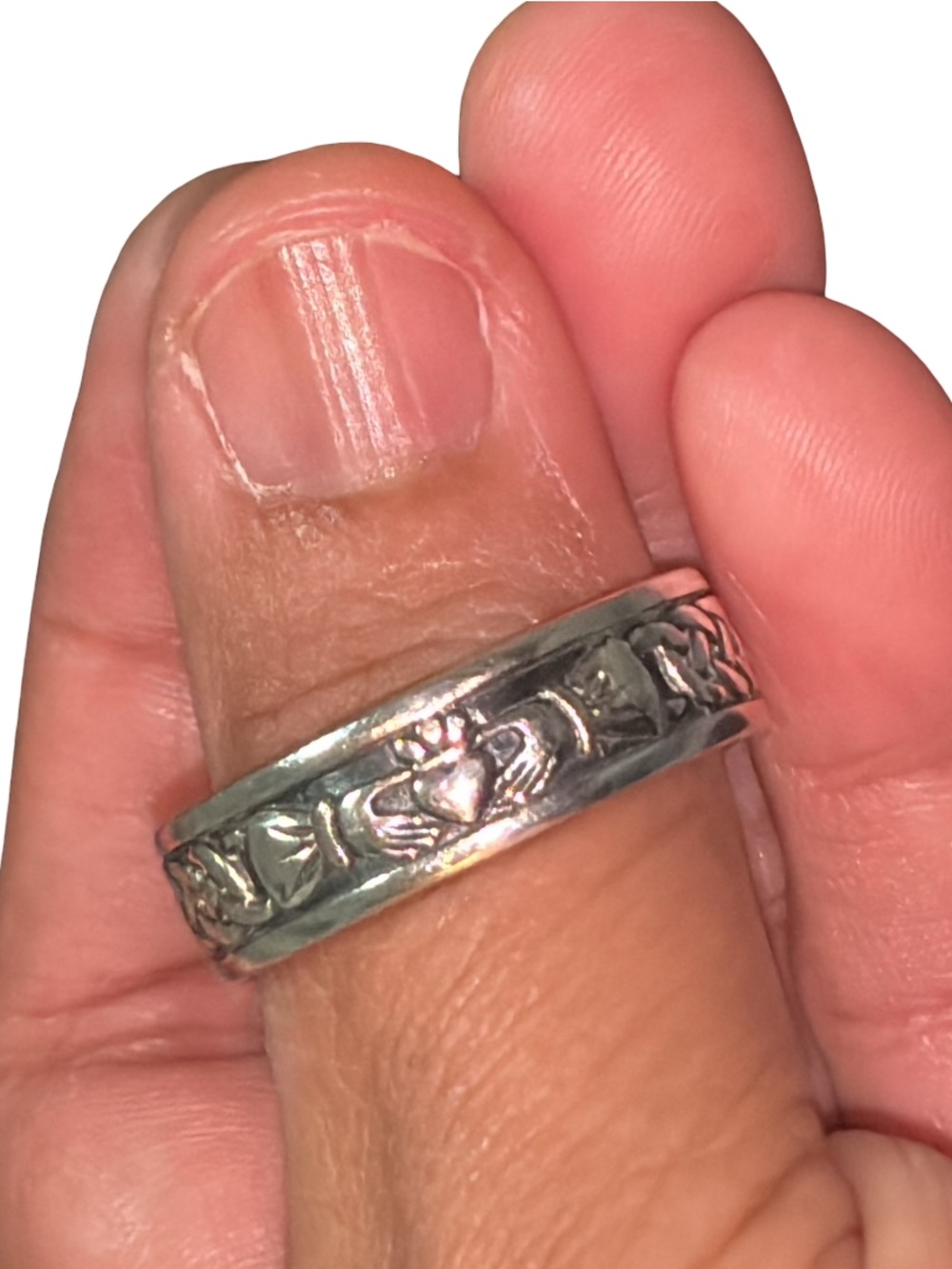 Vintage Sterling Silver Embossed Claddagh Ring for Men